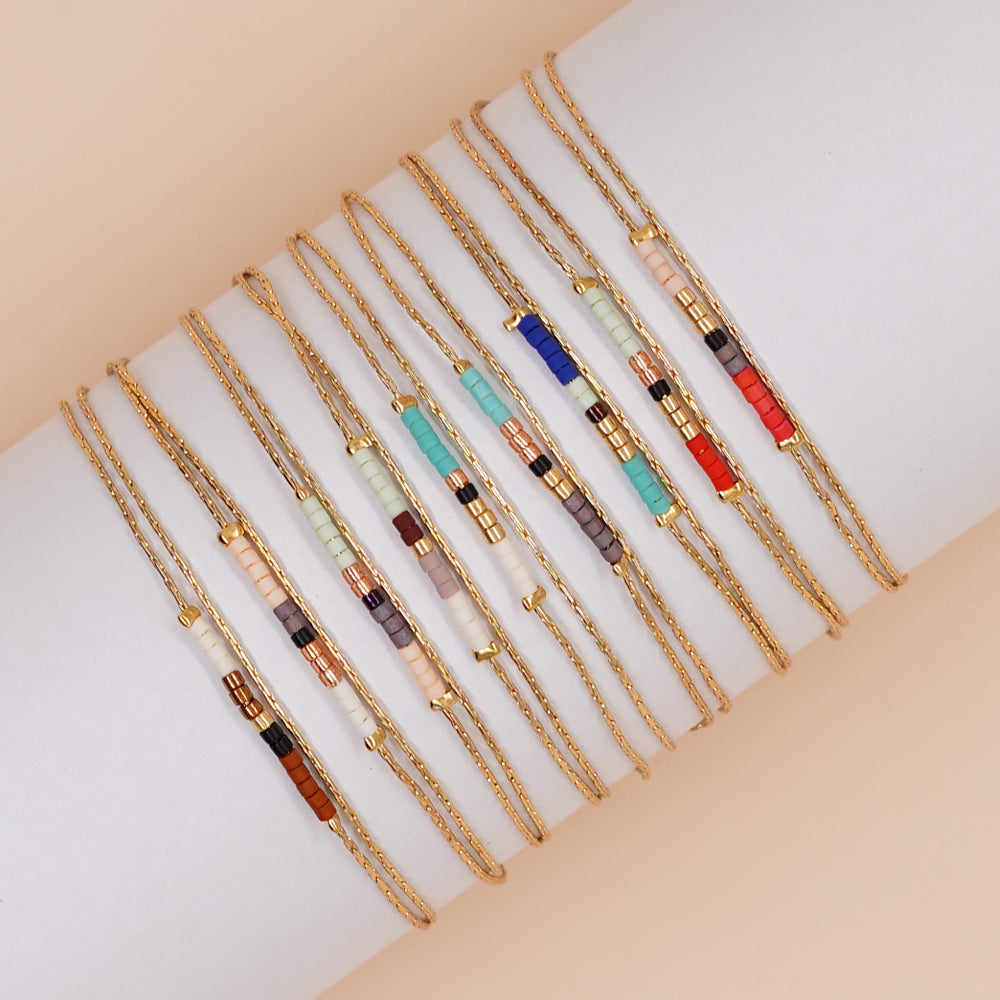 Simple Geometric Colorful Miyuki Glass Beaded Stainless Steel Bracelet