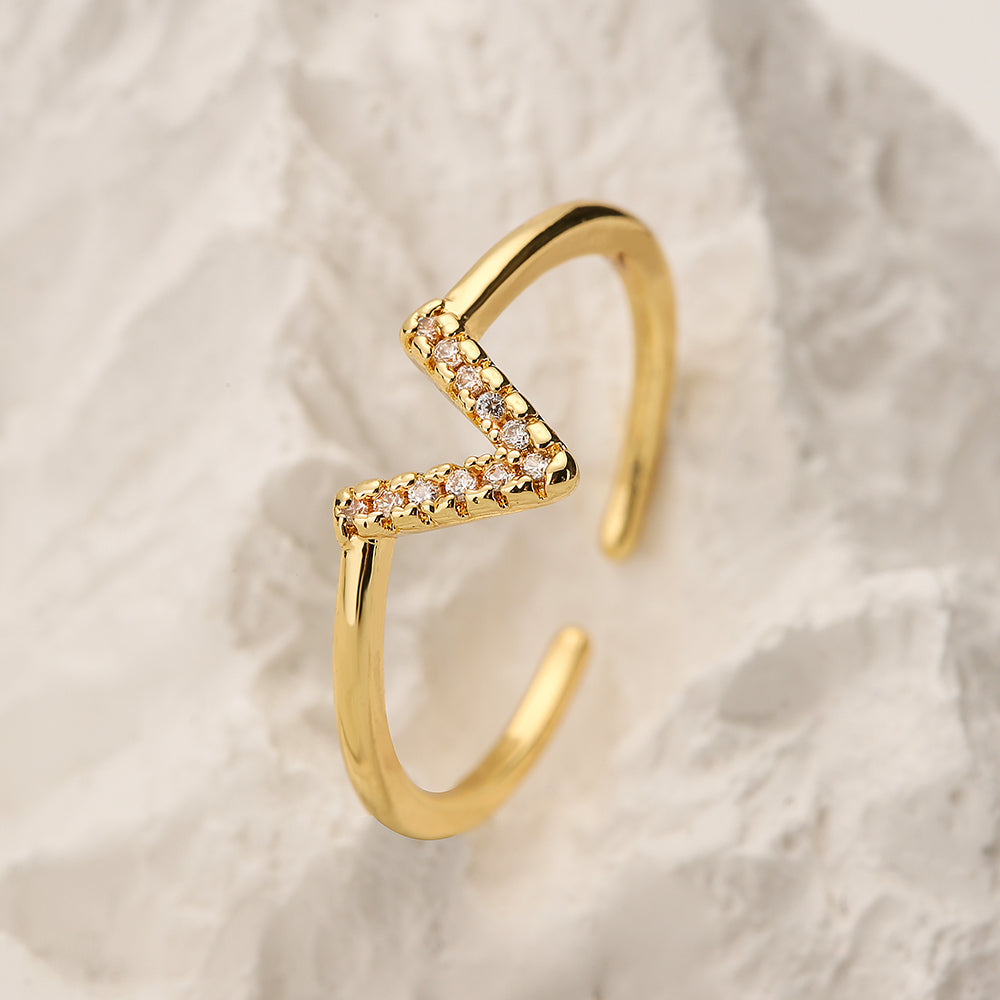 Minimalist Geometric 18K Gold Plated Zircon Open Ring