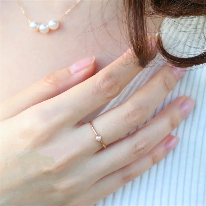 Simple Geometric Gold Plated Pearl Ring for Women