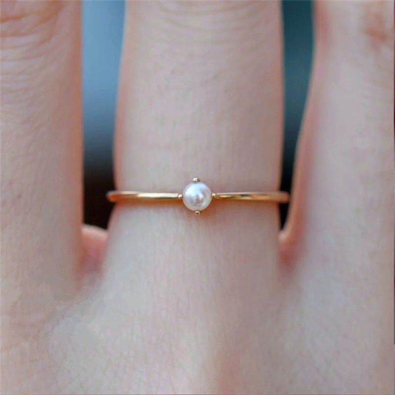 Simple Geometric Gold Plated Pearl Ring for Women