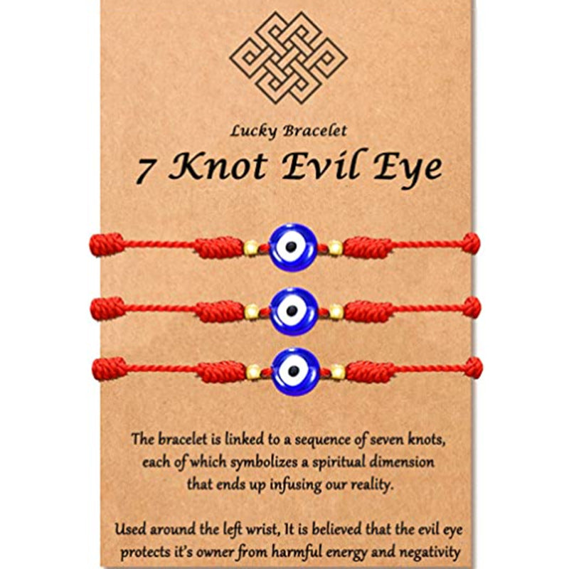 Geometric Evil Eye Glass Rope Tassel Unisex Bracelet with Card