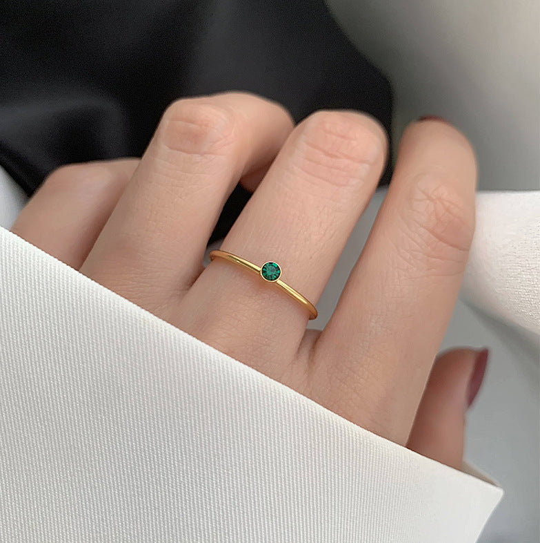 Simple Geometric Titanium Steel Ring with Green Gemstone