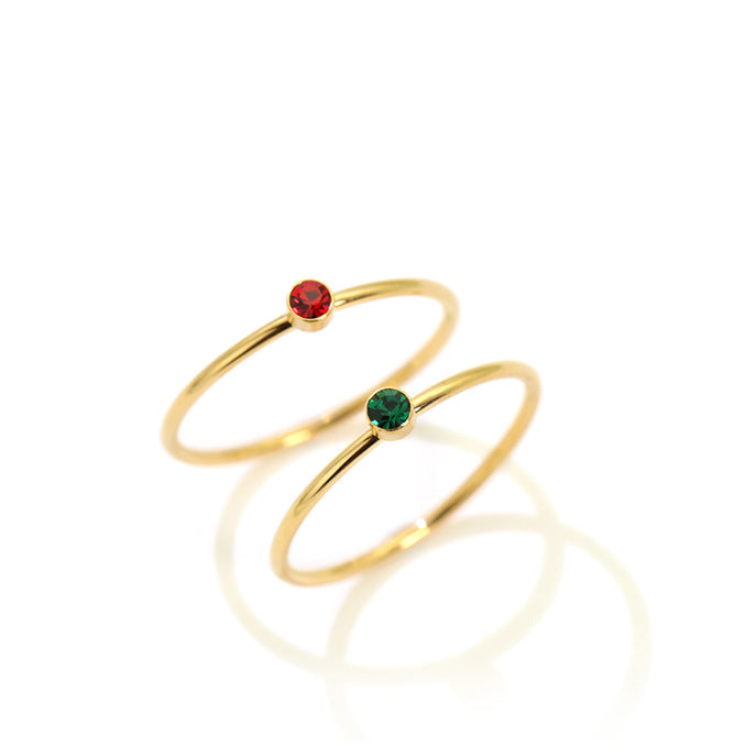 Simple Geometric Titanium Steel Ring with Green Gemstone