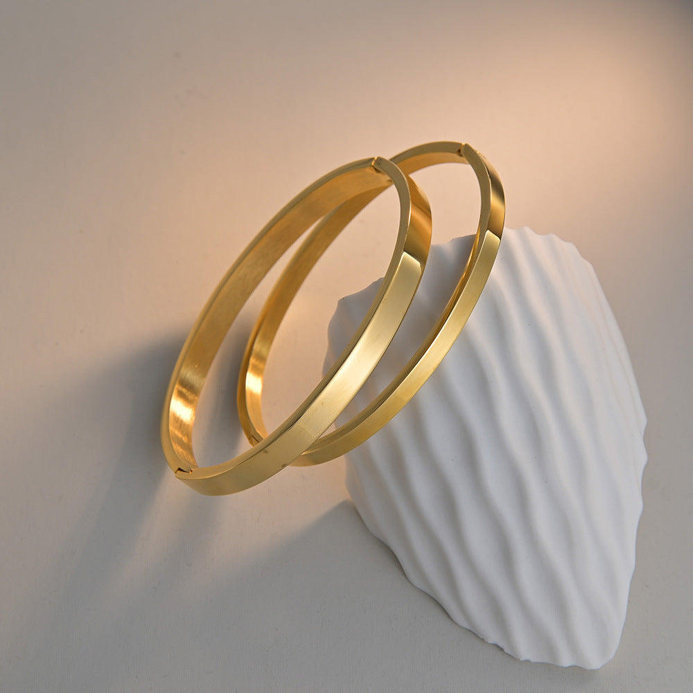 Minimalist Geometric Stainless Steel Bangle Bracelet - Gold Plated Couple Design
