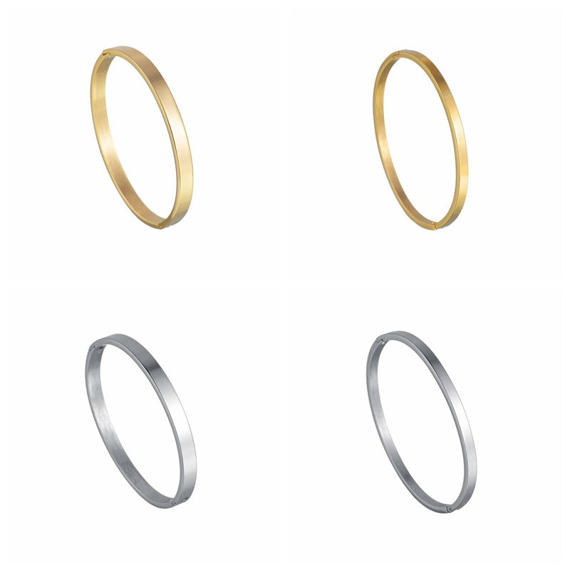 Minimalist Geometric Stainless Steel Bangle Bracelet - Gold Plated Couple Design