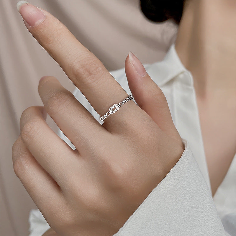 Minimalist Geometric Zircon Inlay Open Ring - Gold & Silver Plated Chain Design