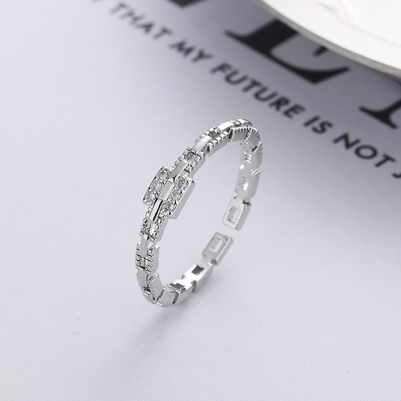 Minimalist Geometric Zircon Inlay Open Ring - Gold & Silver Plated Chain Design