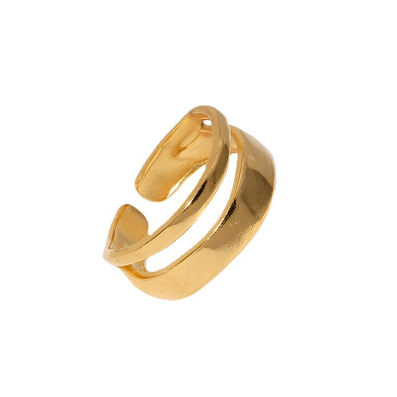 Minimalist Geometric Double Layer Open Stainless Steel Ring - 18k Gold Plated Titanium Steel Design for Women