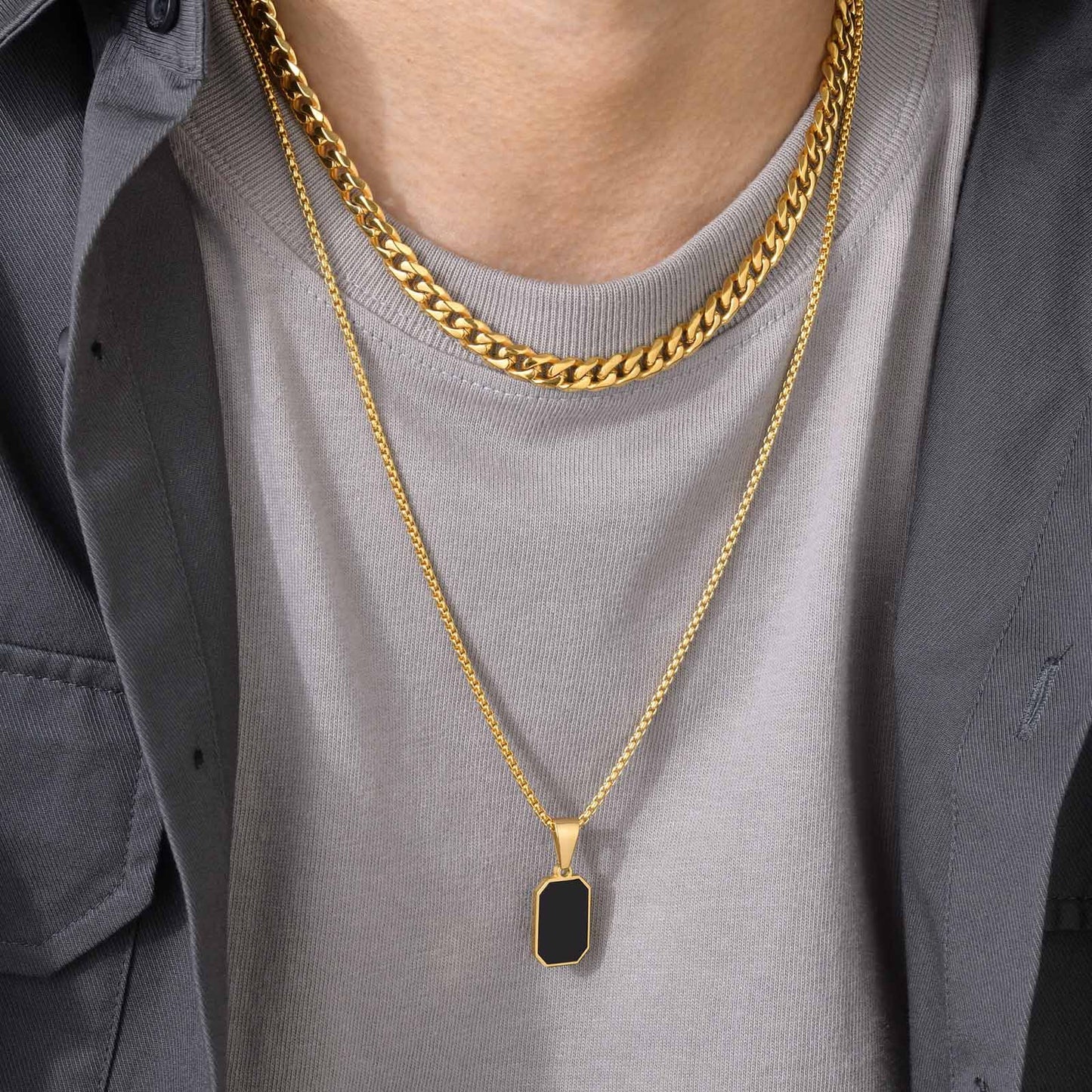 Simple Geometric Gold Stainless Steel Pendant Necklace