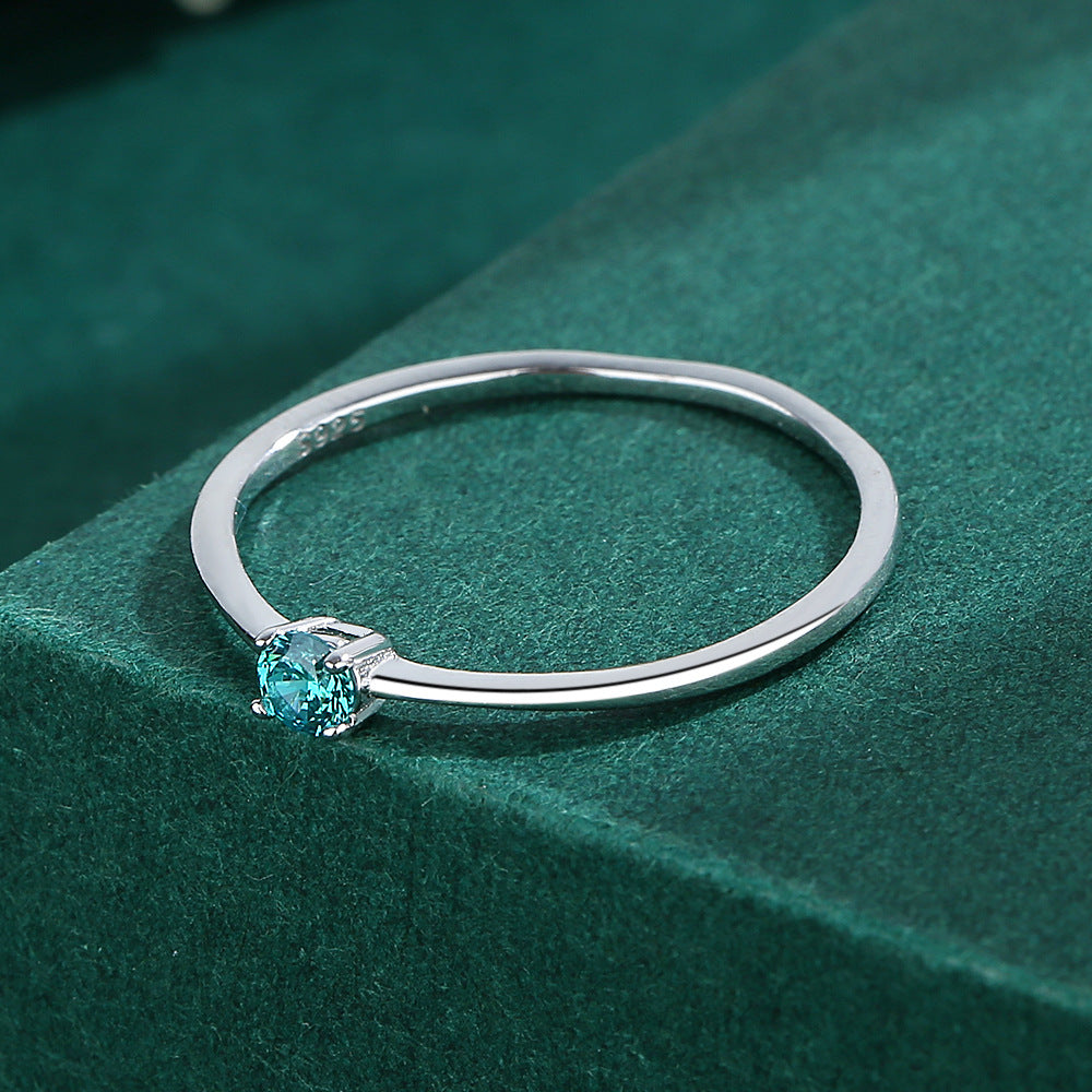 Simple Geometric Sterling Silver Square Paraiba Tourmaline-Inspired Ring