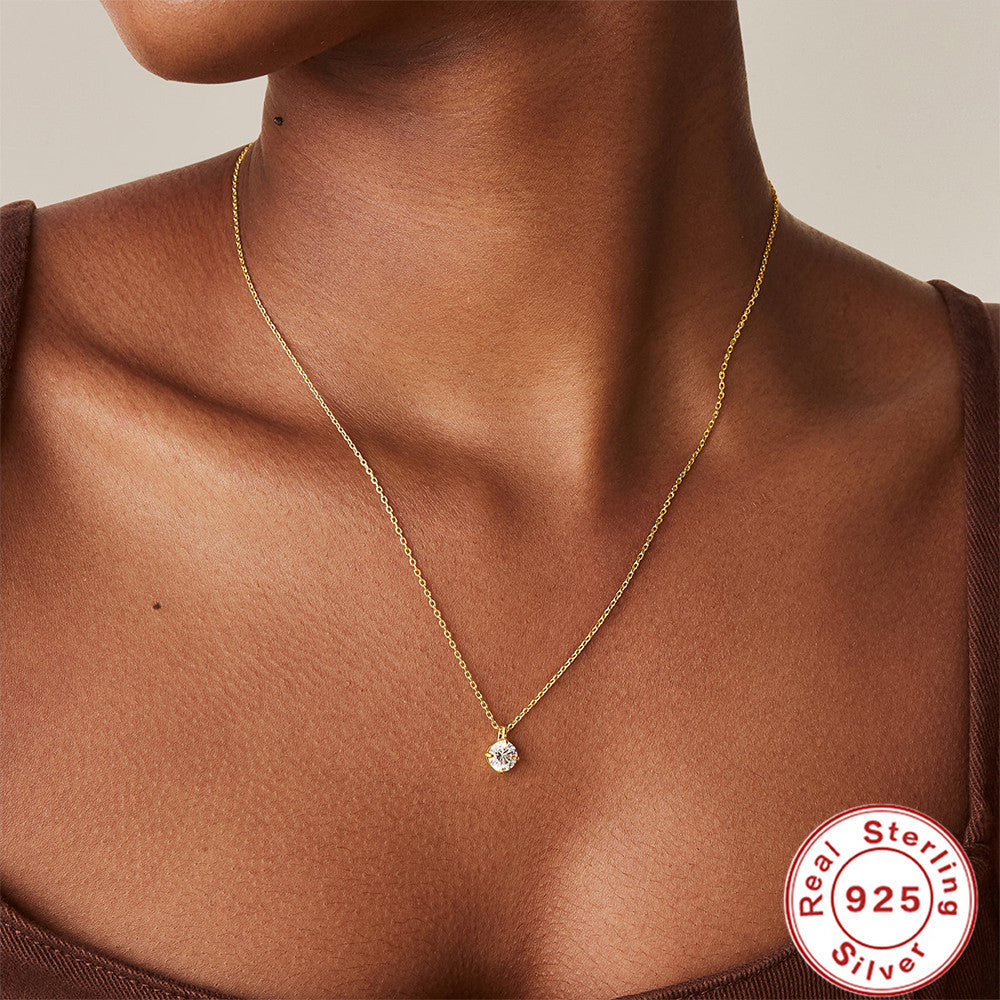 Simple Geometric Sterling Silver Zircon Pendant Necklace