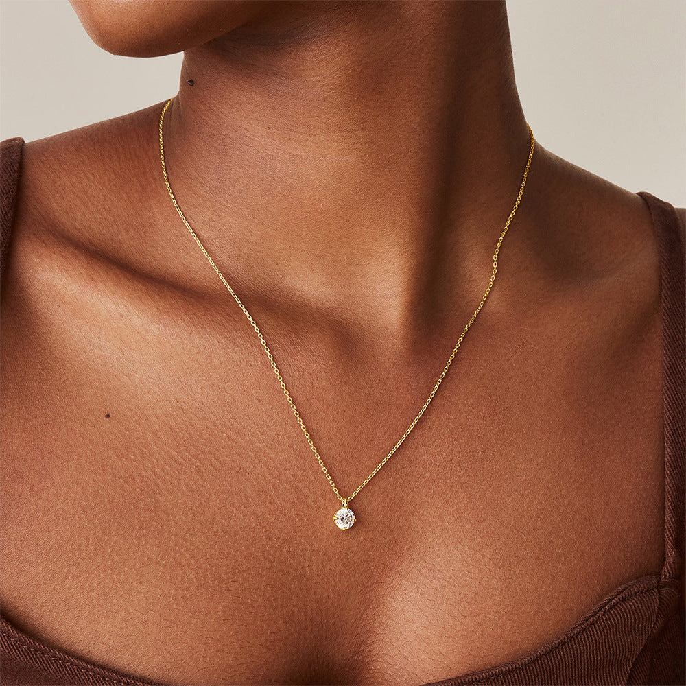 Simple Geometric Sterling Silver Zircon Pendant Necklace