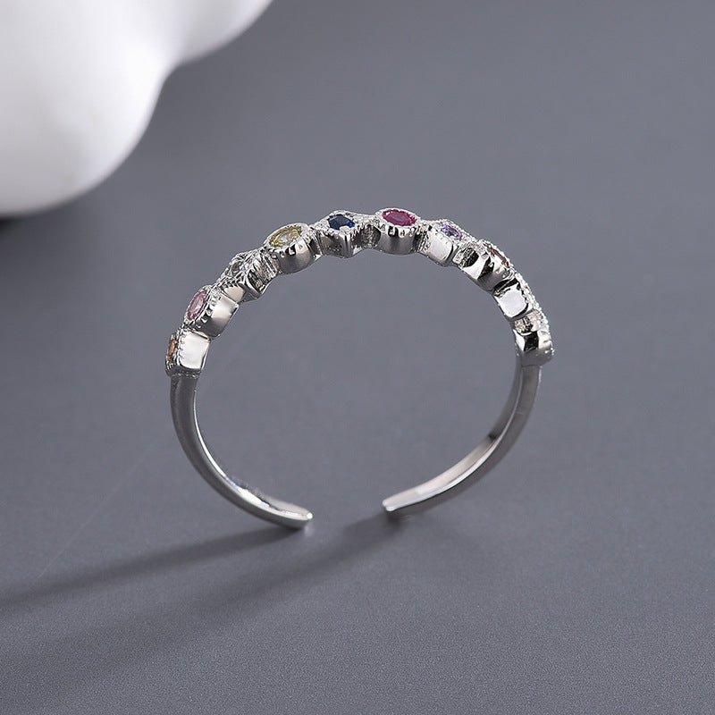 Simple Geometric Sterling Silver Zircon Open Ring