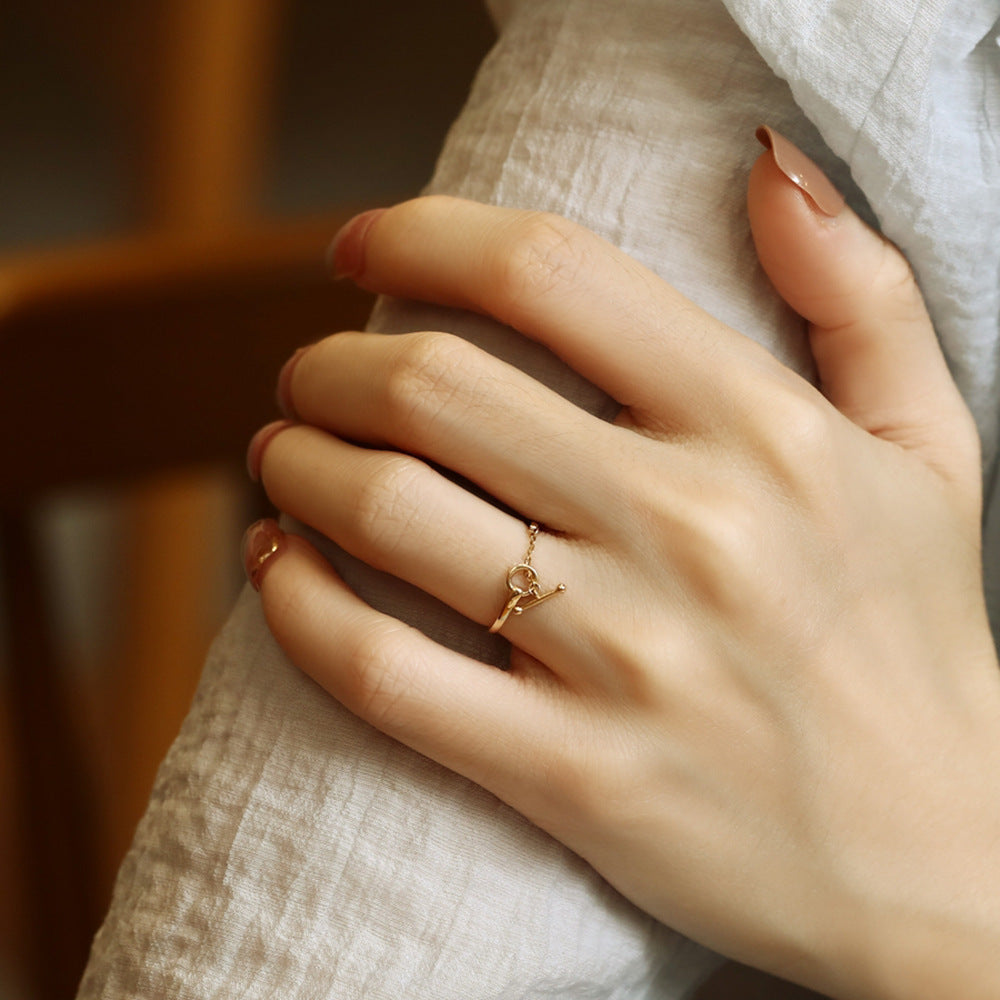 Minimalist Geometric 14K Gold Plated Sterling Silver Open Chain Ring