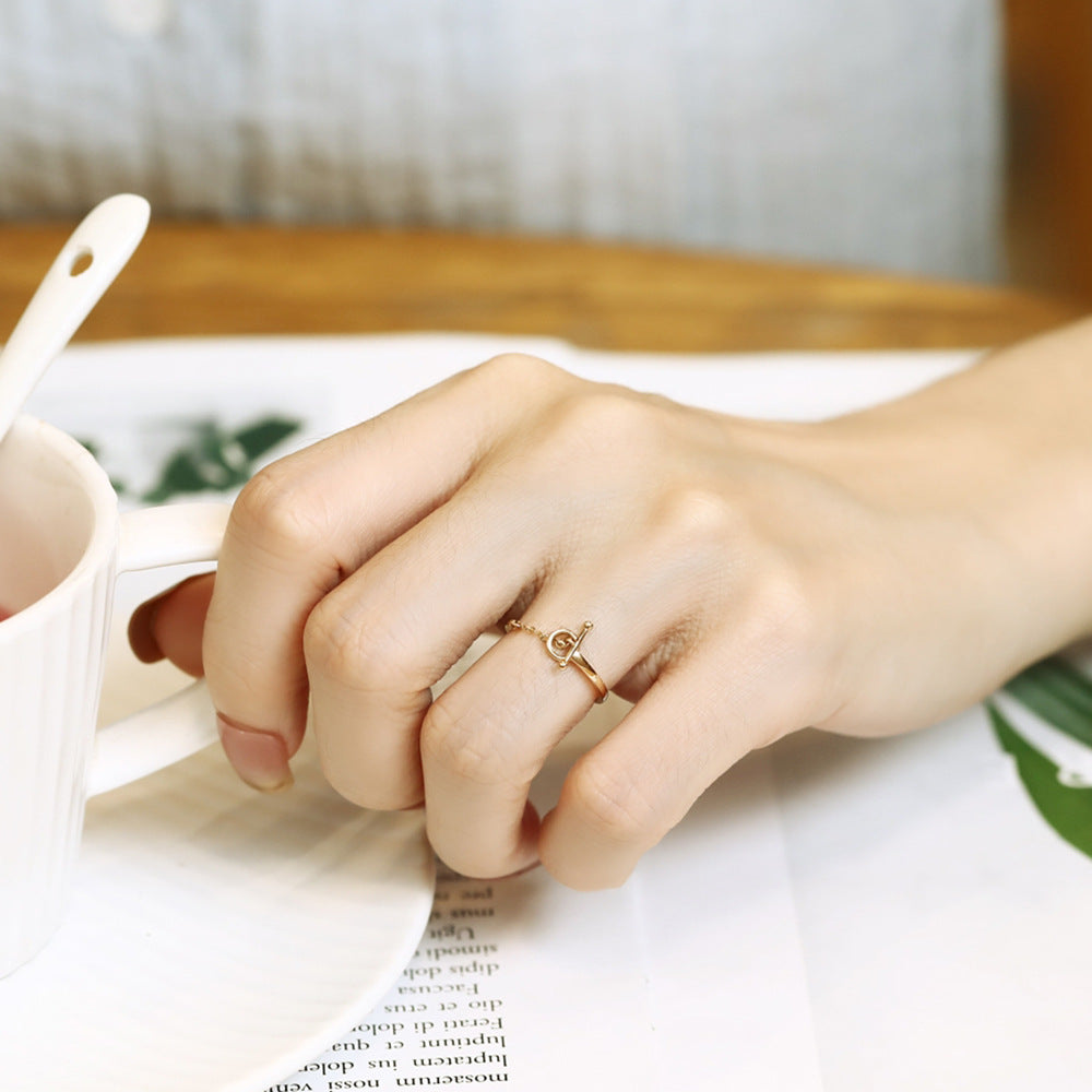 Minimalist Geometric 14K Gold Plated Sterling Silver Open Chain Ring