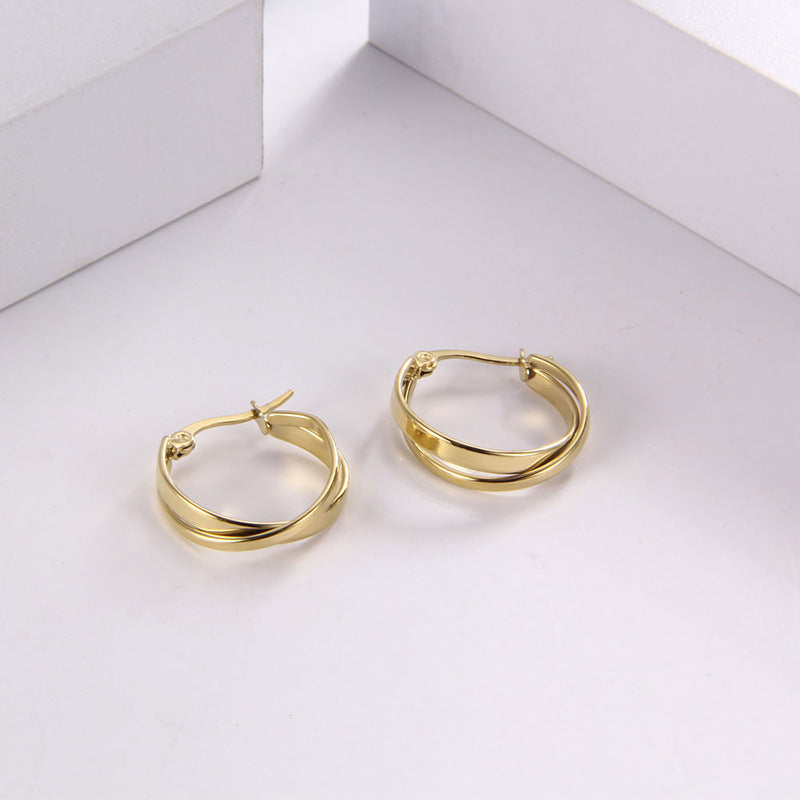 Minimalist Geometric Titanium Steel Hoop Earrings with 18k Gold Plated Brass Design