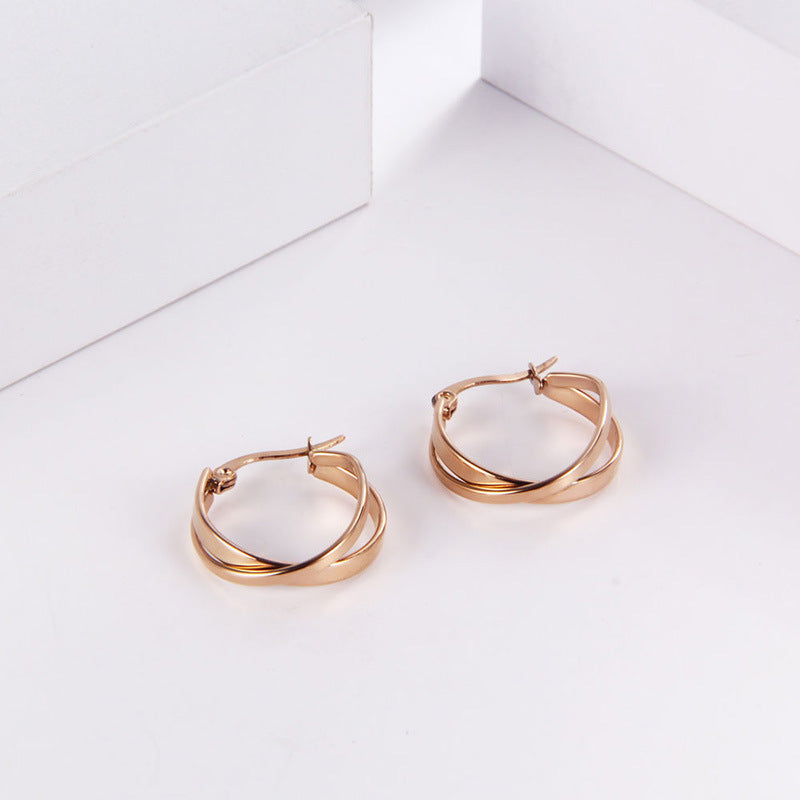 Minimalist Geometric Titanium Steel Hoop Earrings with 18k Gold Plated Brass Design