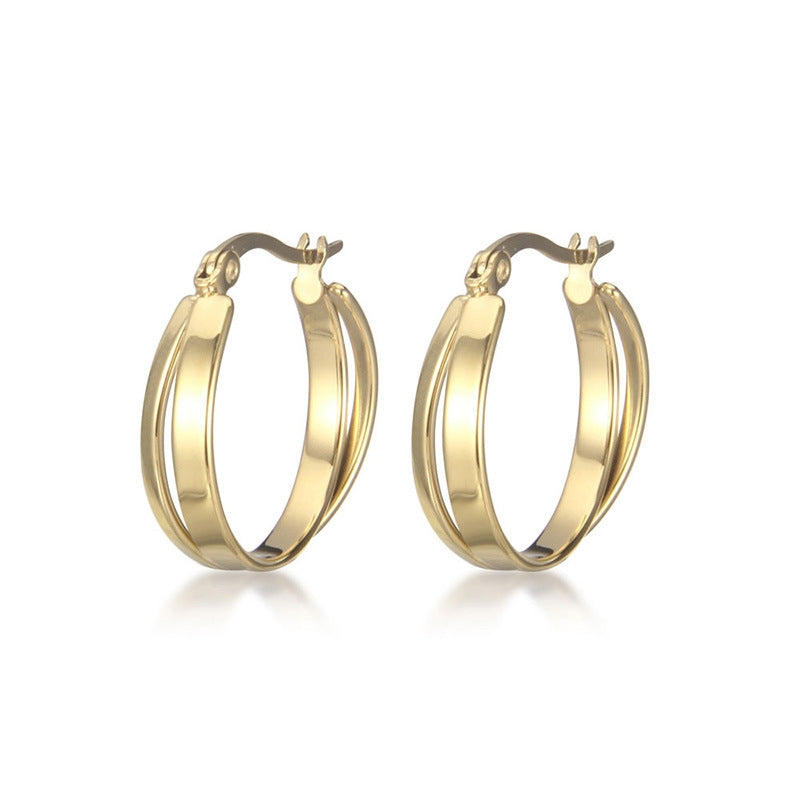 Minimalist Geometric Titanium Steel Hoop Earrings with 18k Gold Plated Brass Design