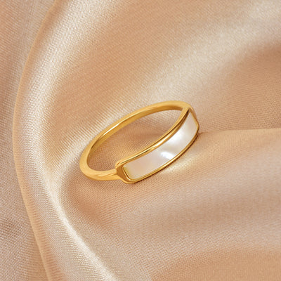 Simple Geometric Titanium Steel 18K Gold Inlay Shell Ring