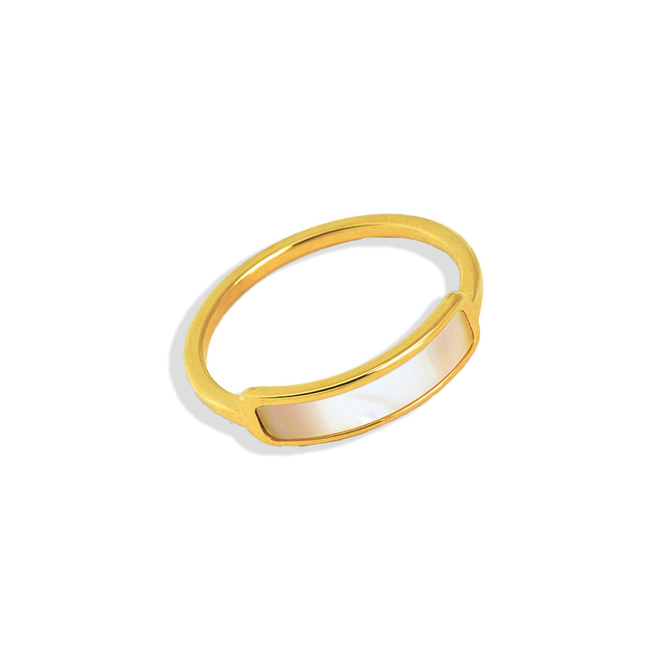 Simple Geometric Titanium Steel 18K Gold Inlay Shell Ring