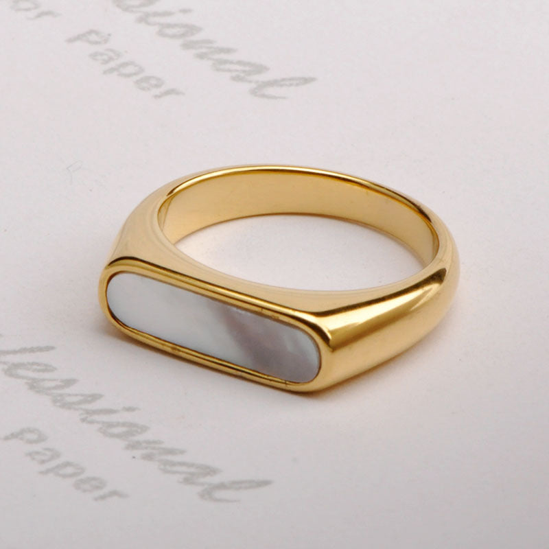 Simple Geometric Titanium Steel Shell Inlay Ring