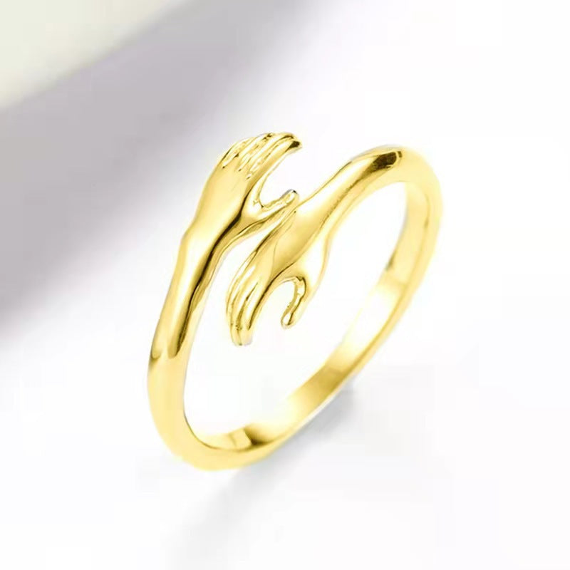 Simple Style Stainless Steel Open Hug Ring - 18k Gold Plated Couple Jewelry