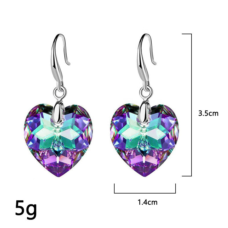 Simple Heart Shape Crystal Glass Women's Drop Earrings