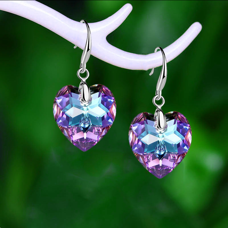 Simple Heart Shape Crystal Glass Women's Drop Earrings