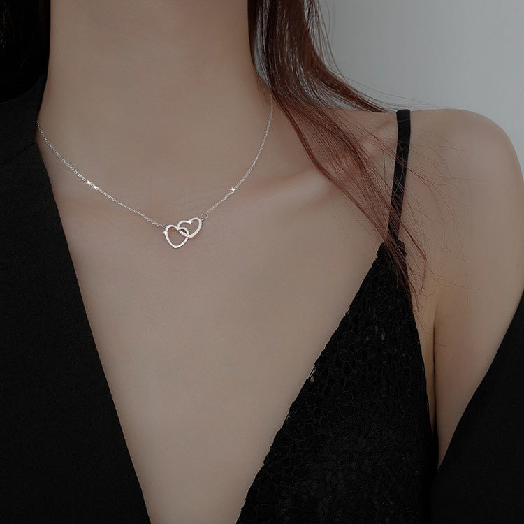 Simple Heart Double Circle Pendant Necklace for Women