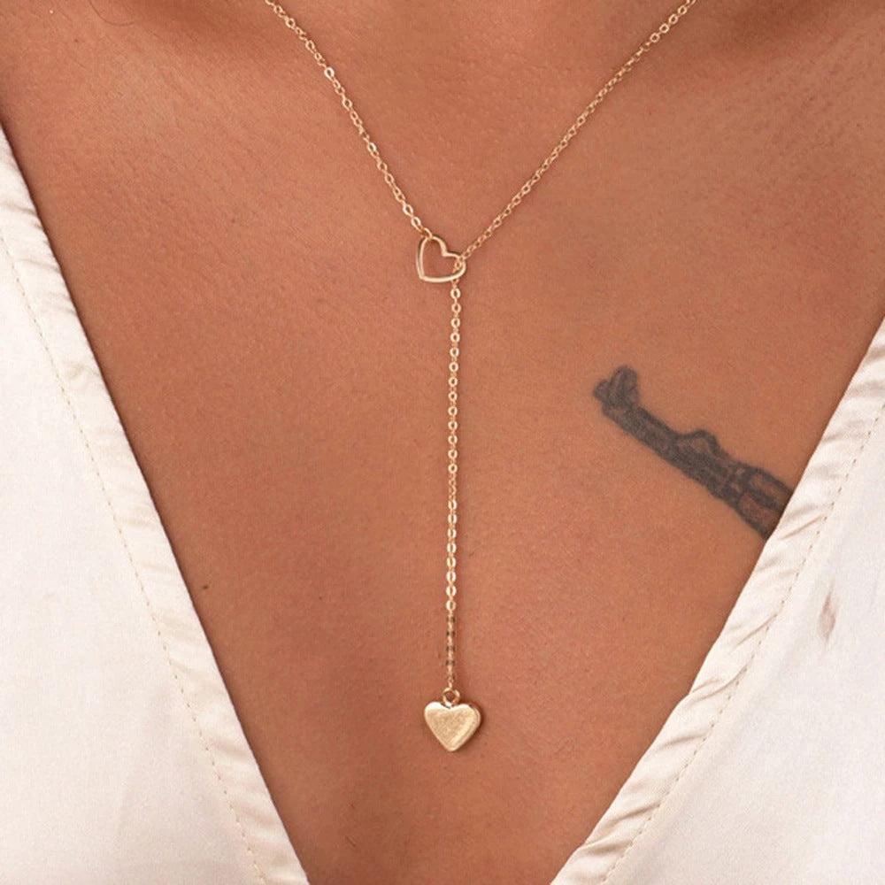 Simple Heart Double Circle Pendant Necklace for Women