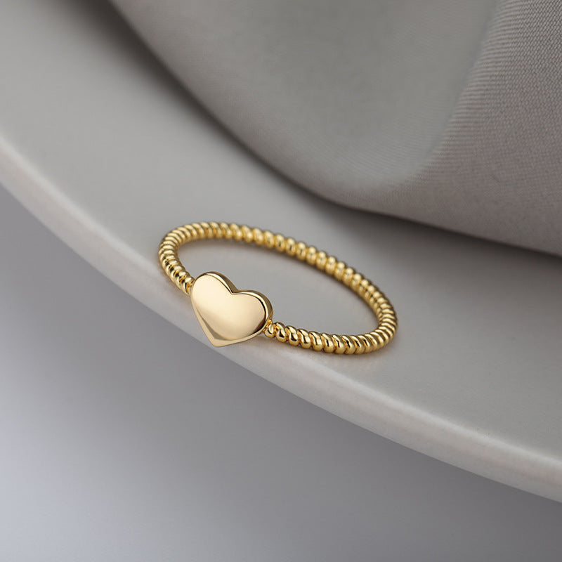 Simple Heart Shape 18k Gold Plated Copper Ring for Women