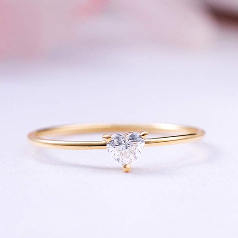 Simple Heart Shape 18K Gold Plated Ring with Artificial Gemstones