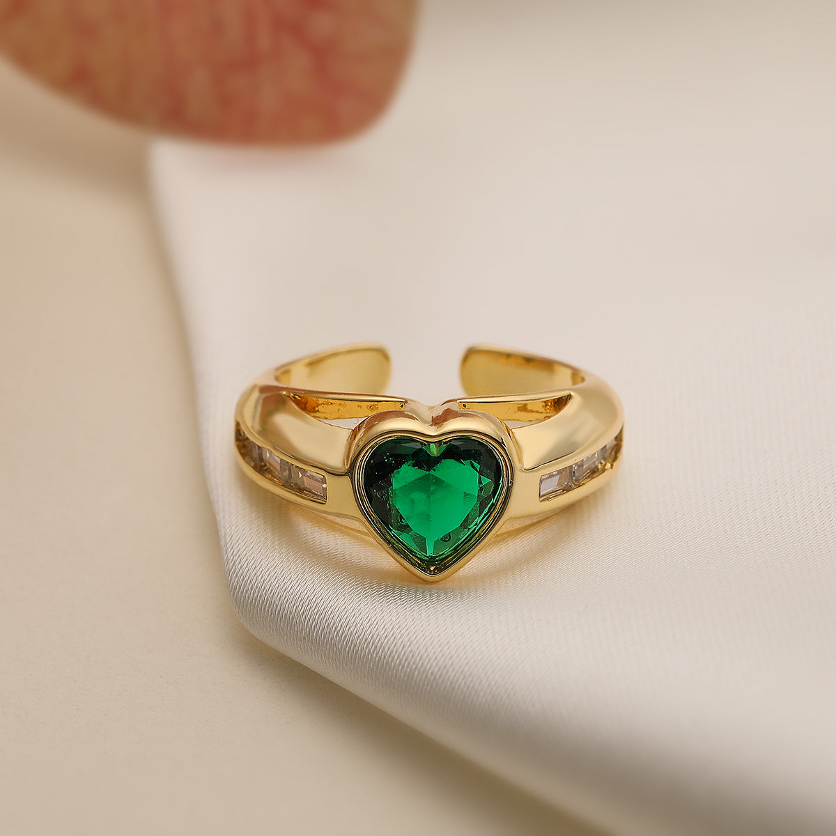 18K Gold Plated Heart Shape Zircon Open Ring for Women