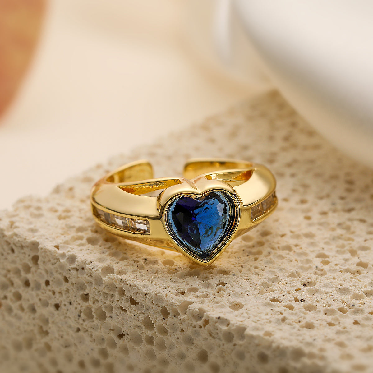 18K Gold Plated Heart Shape Zircon Open Ring for Women