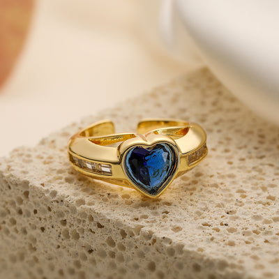 18K Gold Plated Heart Shape Zircon Open Ring for Women