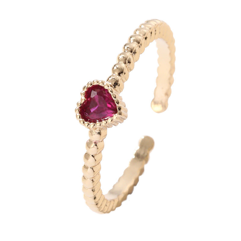 Simple Heart Shape Zircon Open Ring in 18k Gold Plated Copper