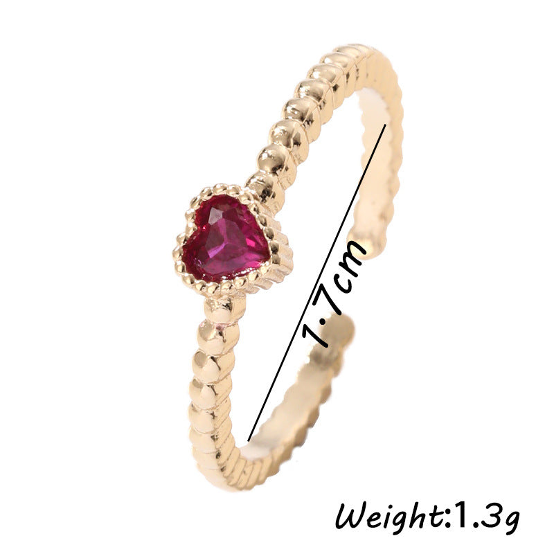 Simple Heart Shape Zircon Open Ring in 18k Gold Plated Copper