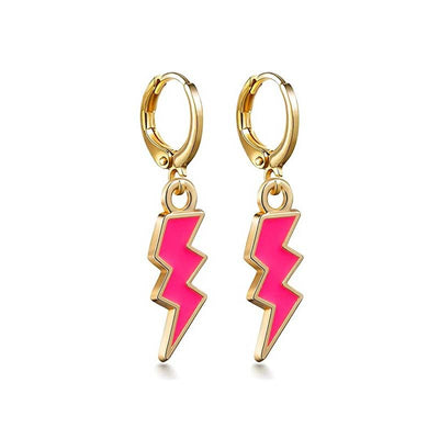 Simple Heart Smiley Face Lightning Enamel Drop Earrings for Women