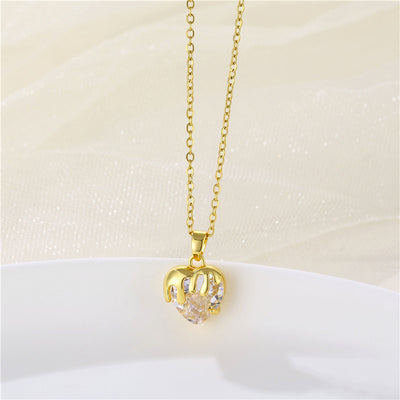 Simple Style Heart Shape Stainless Steel Inlaid Zircon Necklace 1 Piece
