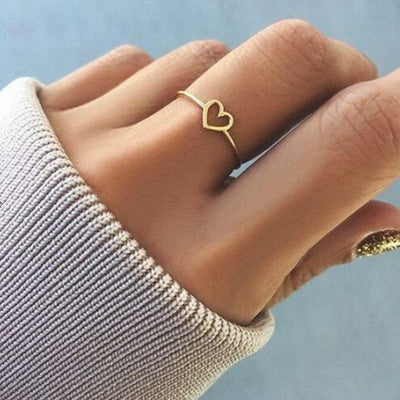 Simple Heart Shape Rose Gold Plated Stainless Steel Open Ring for Women