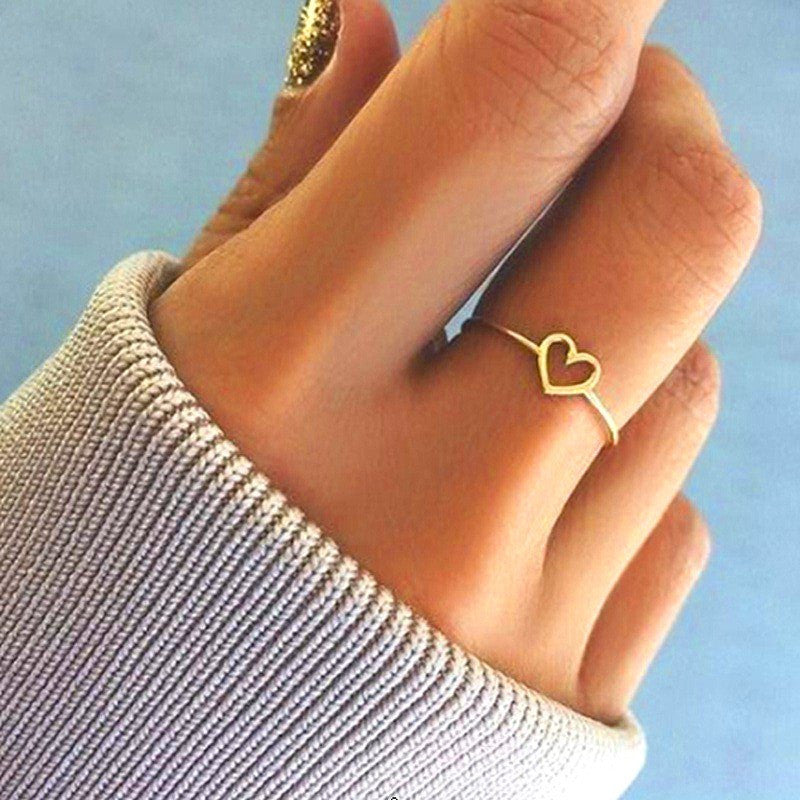 Simple Heart Shape Rose Gold Plated Stainless Steel Open Ring for Women