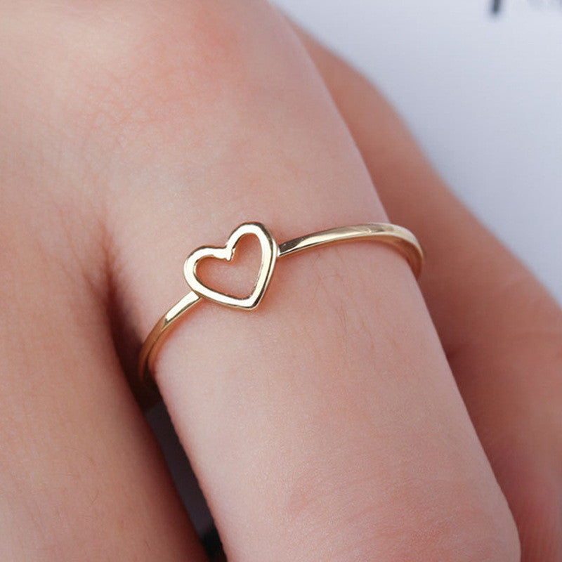 Simple Heart Shape Rose Gold Plated Stainless Steel Open Ring for Women