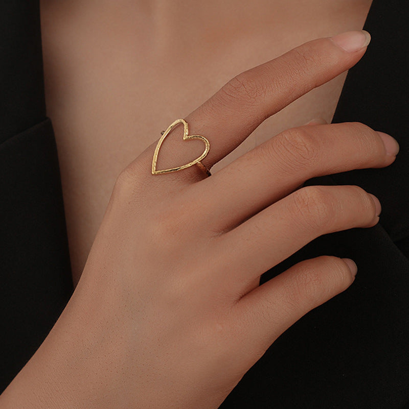 Simple Heart Shape Adjustable Stainless Steel Open Ring