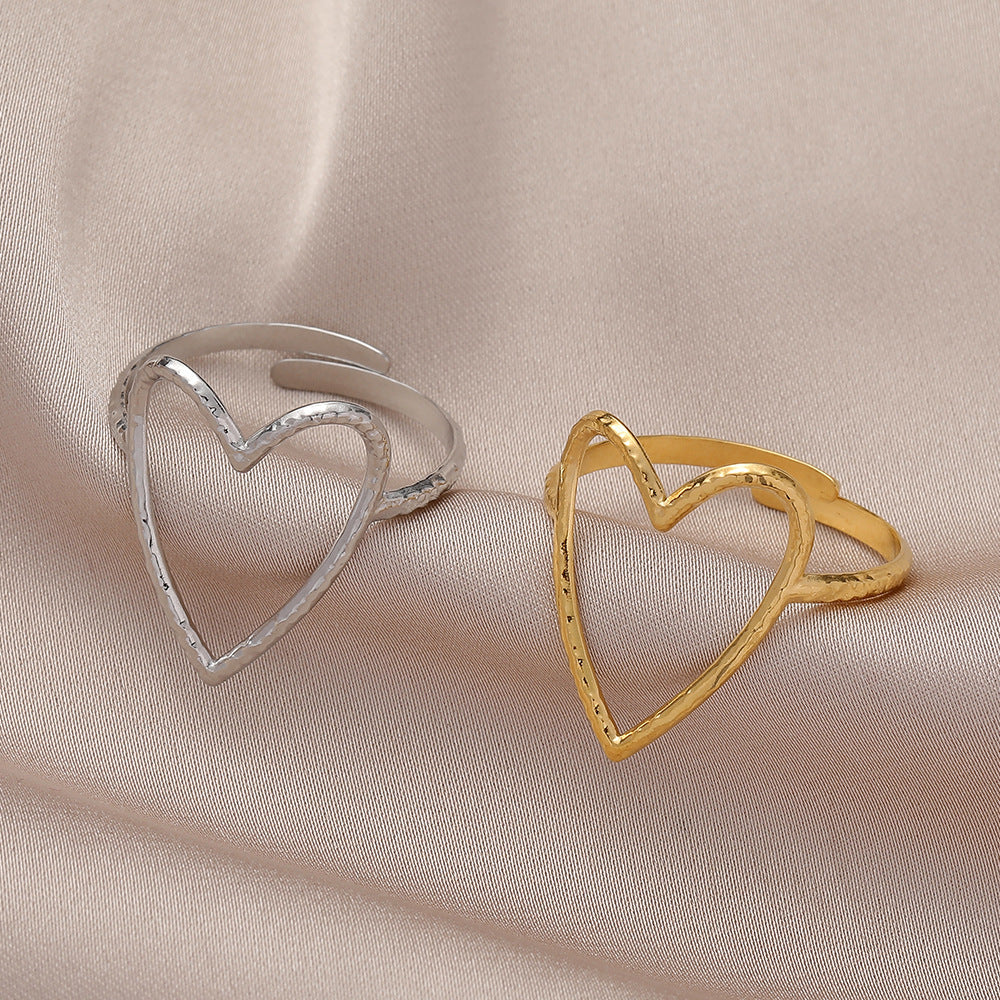 Simple Heart Shape Adjustable Stainless Steel Open Ring