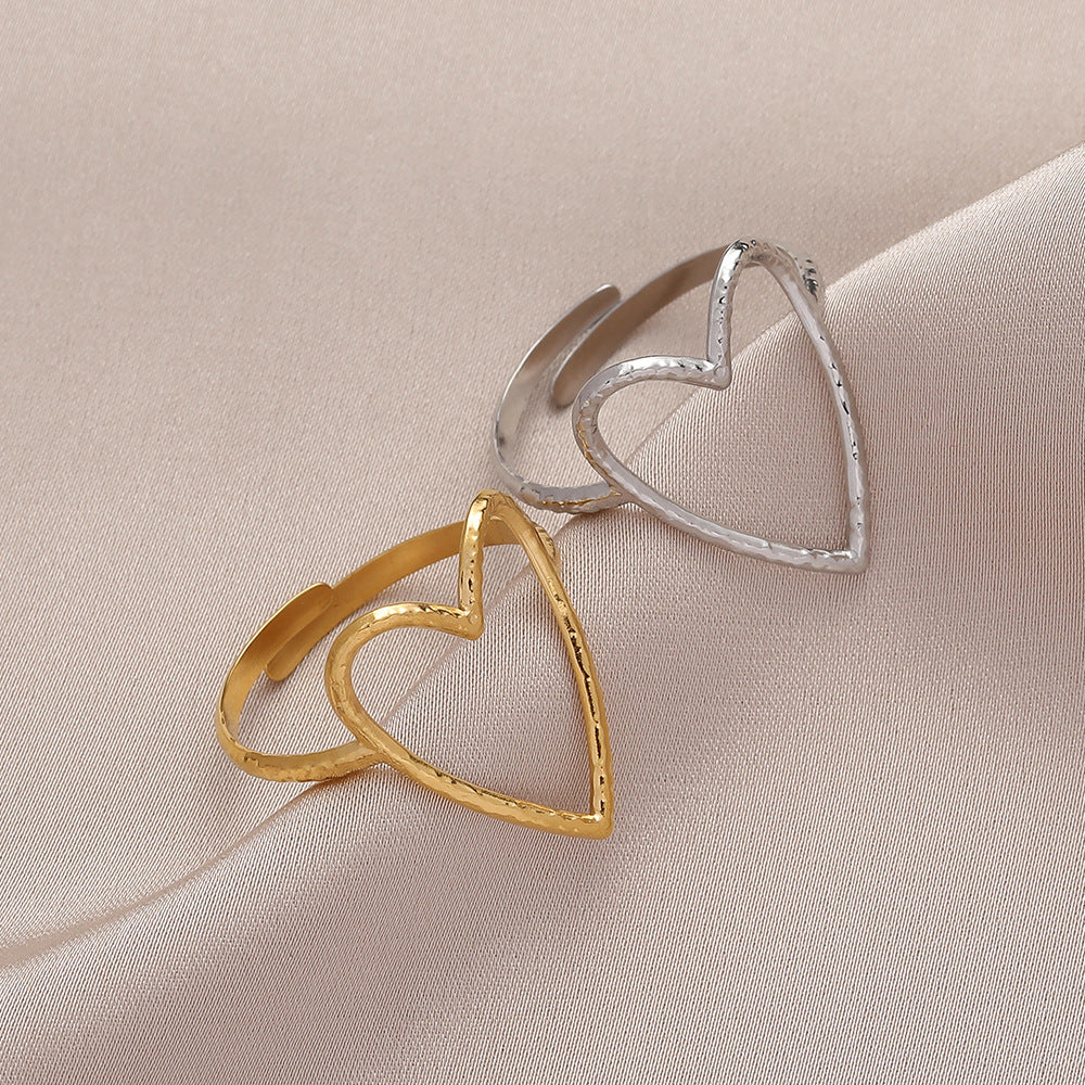 Simple Heart Shape Adjustable Stainless Steel Open Ring