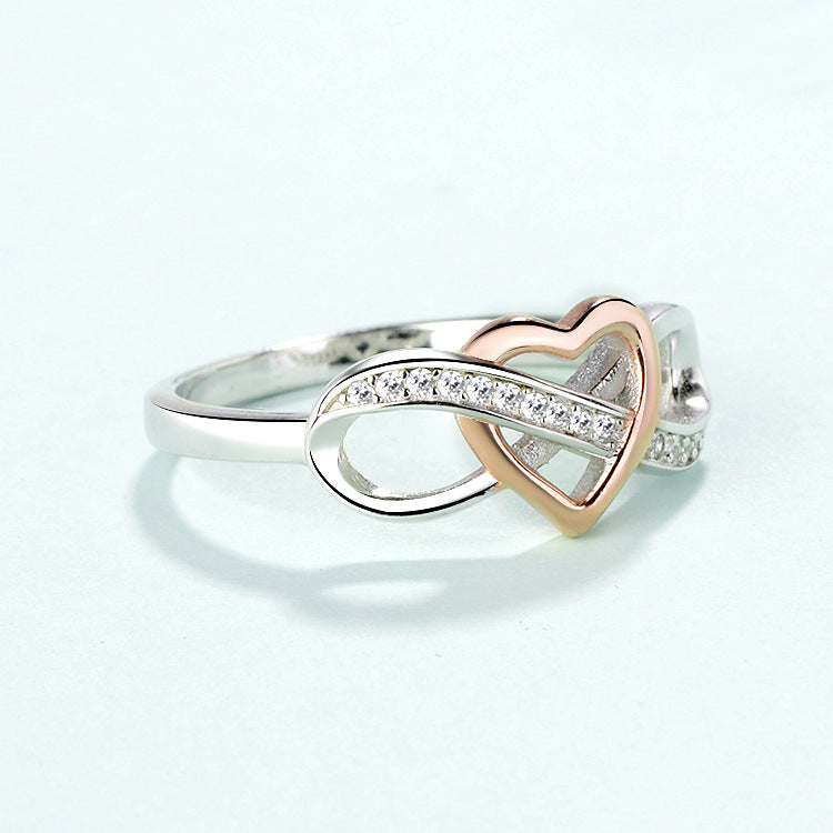 Simple Heart Shape Sterling Silver Zircon Inlay Ring