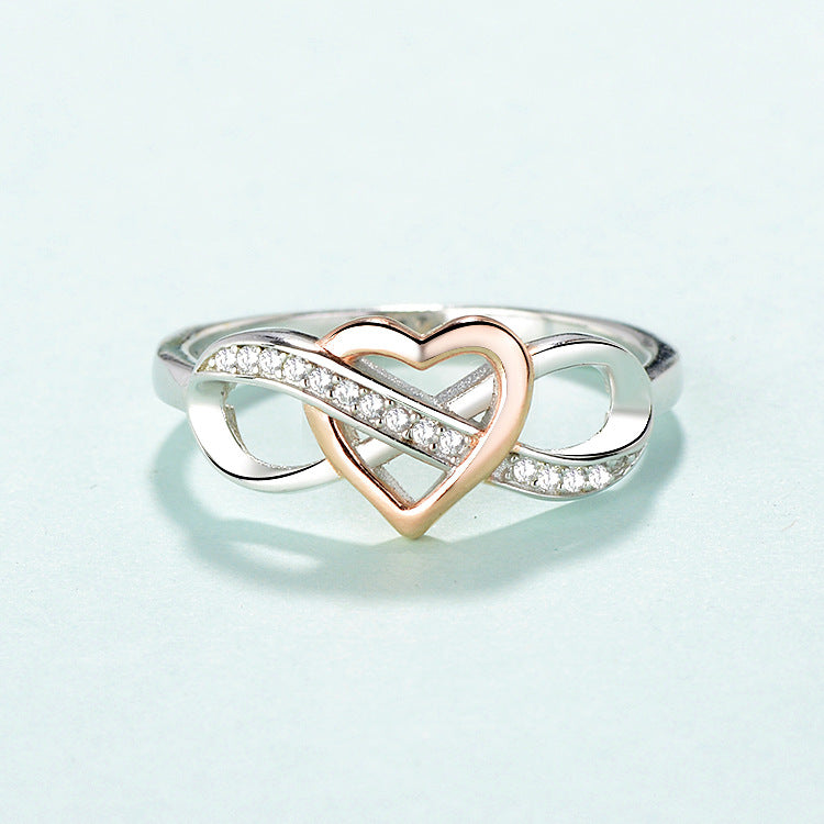 Simple Heart Shape Sterling Silver Zircon Inlay Ring