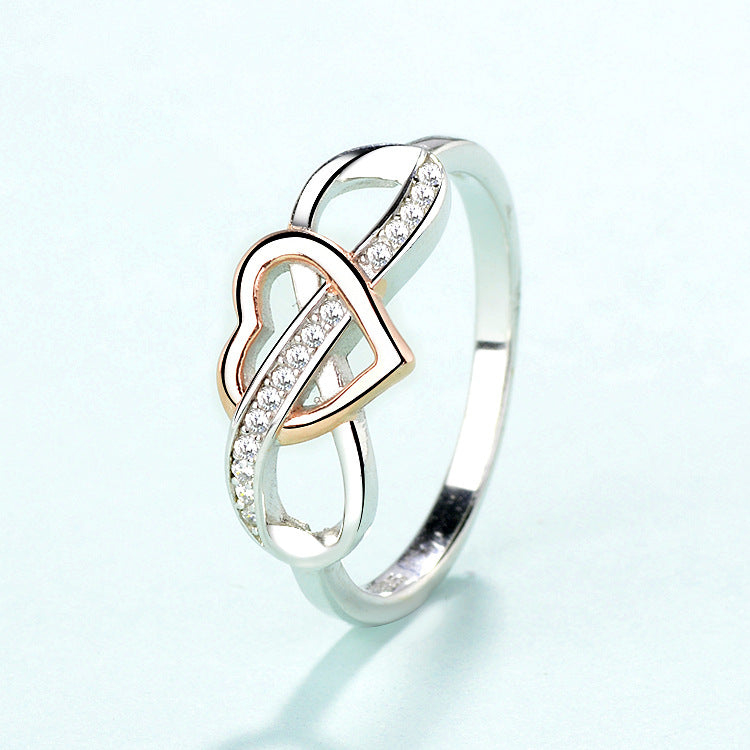 Simple Heart Shape Sterling Silver Zircon Inlay Ring