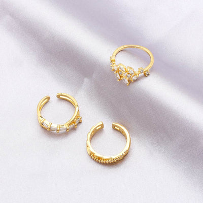 Simple Geometric Leaf Design Gold Plated Zircon Open Ring