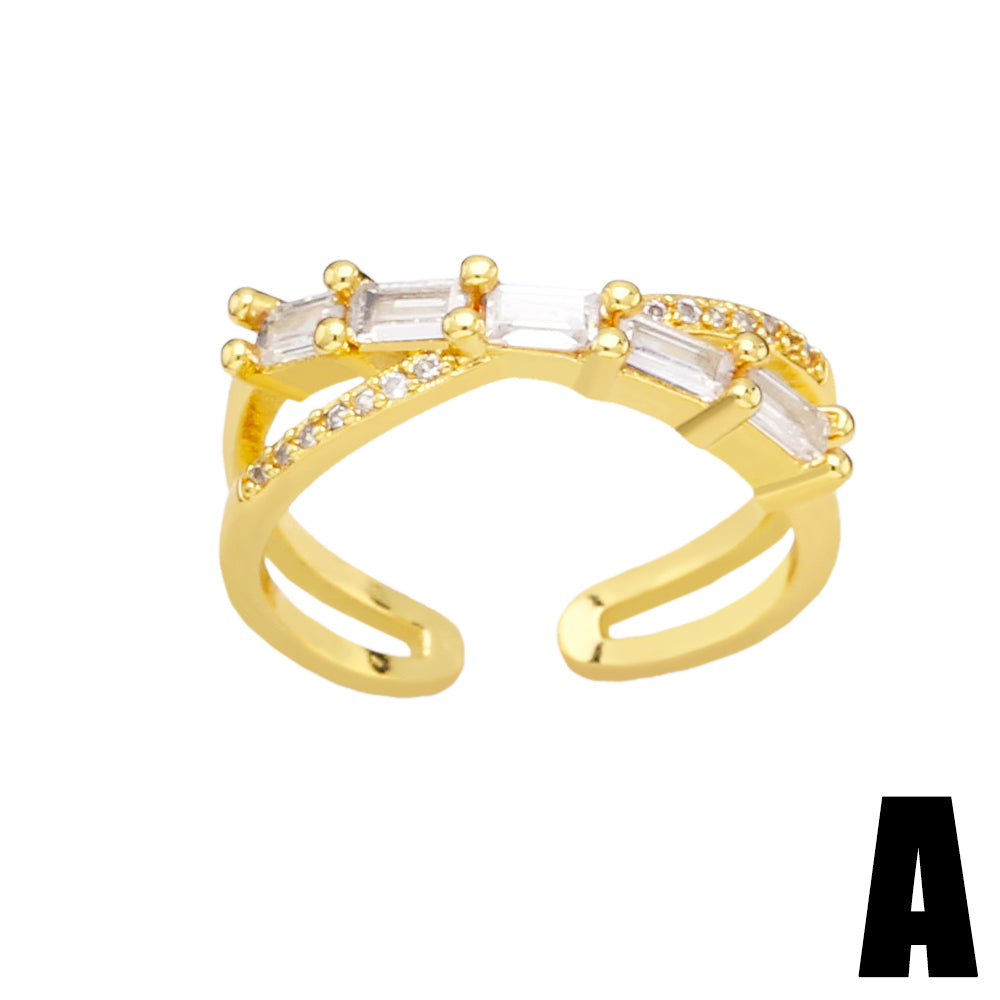 Simple Geometric Leaf Design Gold Plated Zircon Open Ring